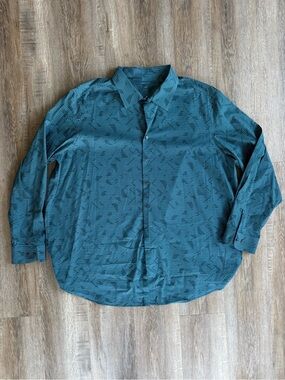 Perry Ellis Teal Geometric Long-Sleeve Button-Down Shirt